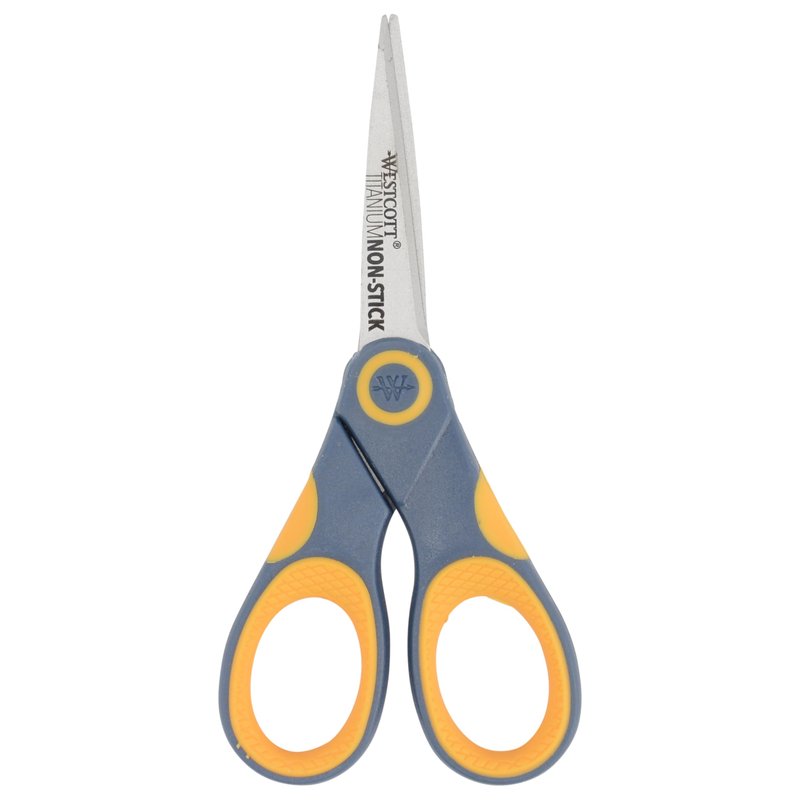 Westcott 5-Inch Non-Stick Titanium Scissors For Office and Home - Glide Adjust Technology - Grey/Yellow Craft, Fabric Scissors - 1 Pack