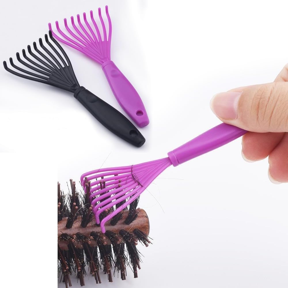 Detangling Hair Cleaner Brush Set - 6 Pcs Hairbrush Cleaning Tool for Normal Hair - Black & Purple