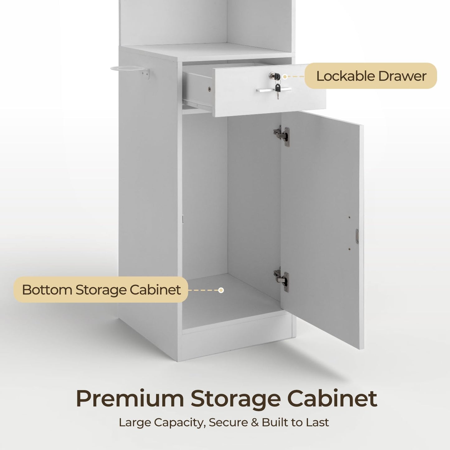 Winado Salon Corner Storage Cabinet, Wall Mount Station with Locking Drawer