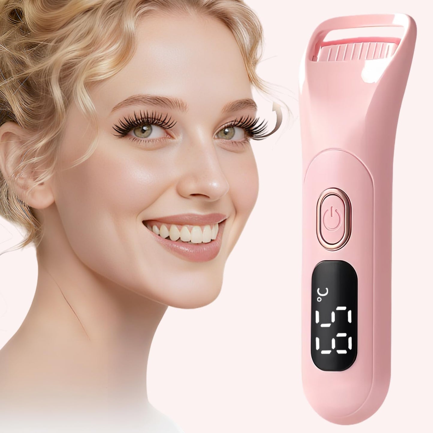 Heated Eyelash Curlers, Rechargeable Electric Eyelash Curler with Dual-Arc Design & 3 Adjustable Temperature - Safe Gentle Heated Lash Curler for Natural Curl Perfect Fit for Women(Pink B)