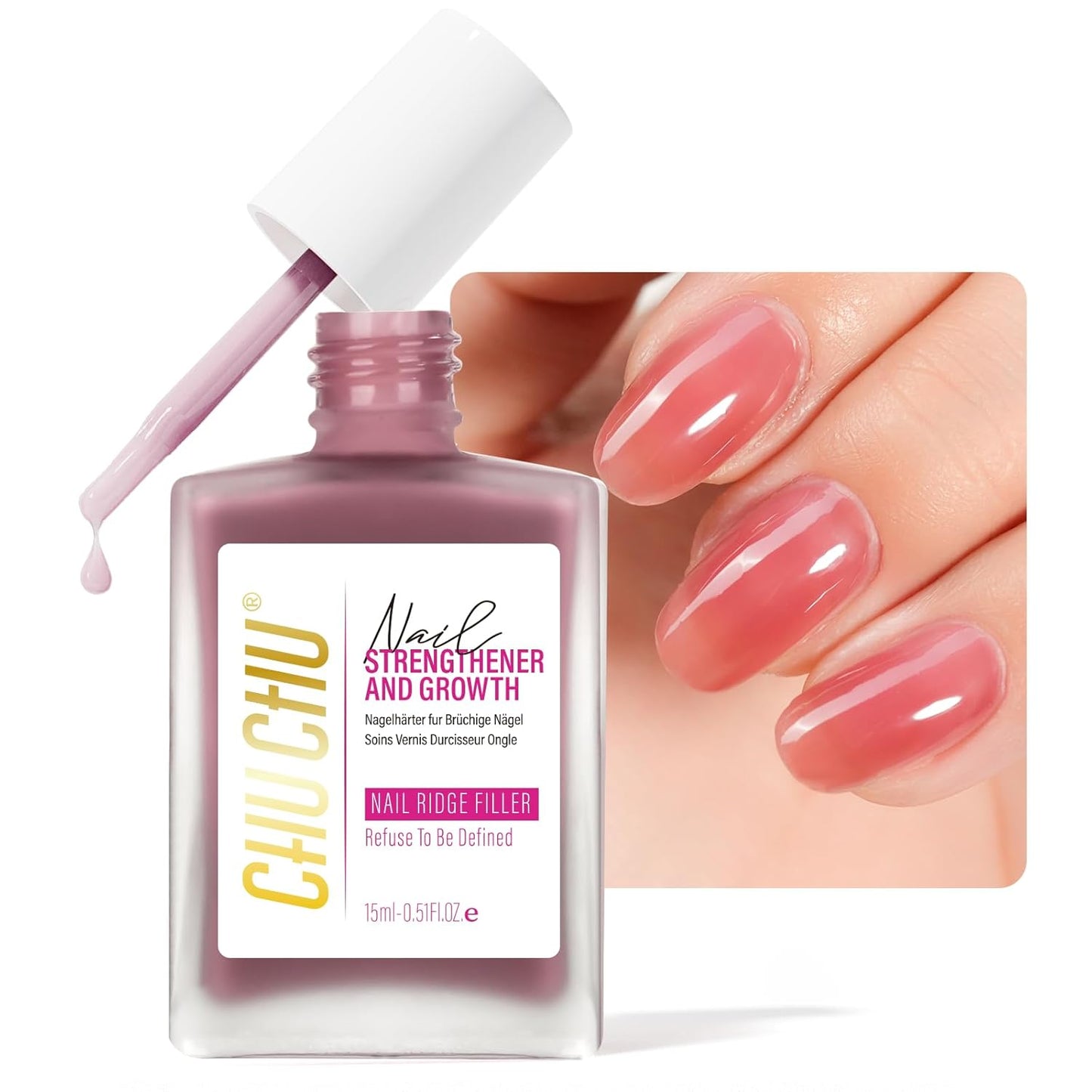 Nail Repair - 8 in 1 Dusty Rose Nail Hardener & Strengthener | Protein Ridge Filler for Weak Nails, 15ml