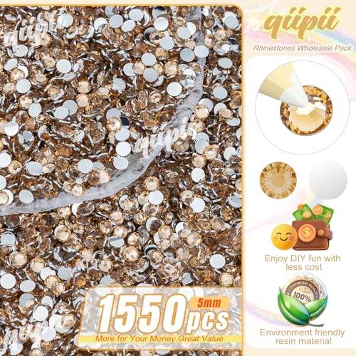 Qiipii Champagne Gold 5mm Crystal Rhinestones Bulk for Nails Makeup Crafts SS20