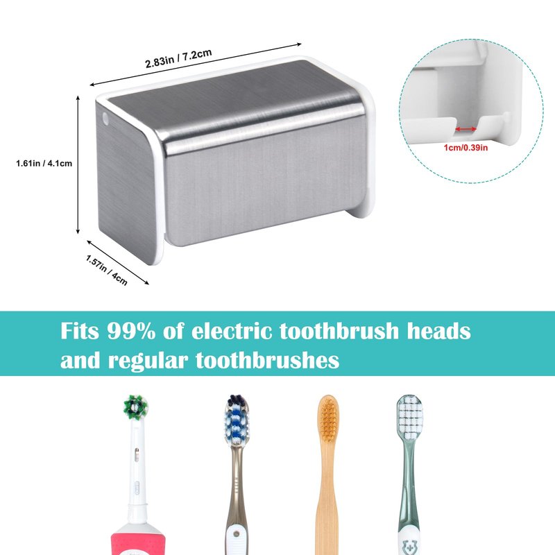 PARKMANI 2 PCS Toothbrush Holders Wall Mounted with Cover, Electric Tooth Brushing Holder for Bathroom, 2 Slots Self Adhesive Toothbrush Organizer for Family, Kids (2, Brushed Silver)