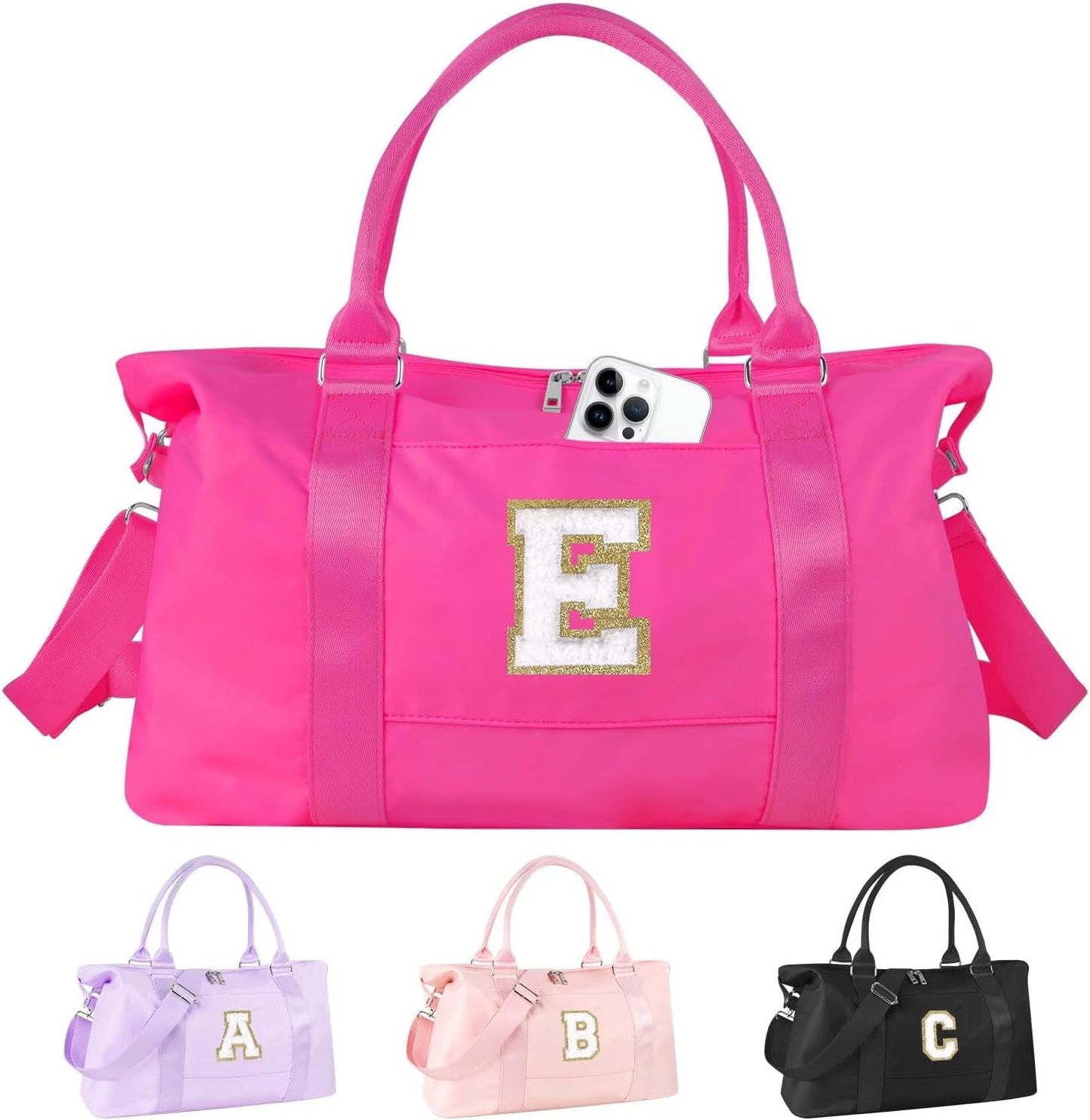 Dance Gym Duffel Bag - Personalized Initial Weekender for Teen Girls | Pink Overnight Carry-On & Cheer Bag