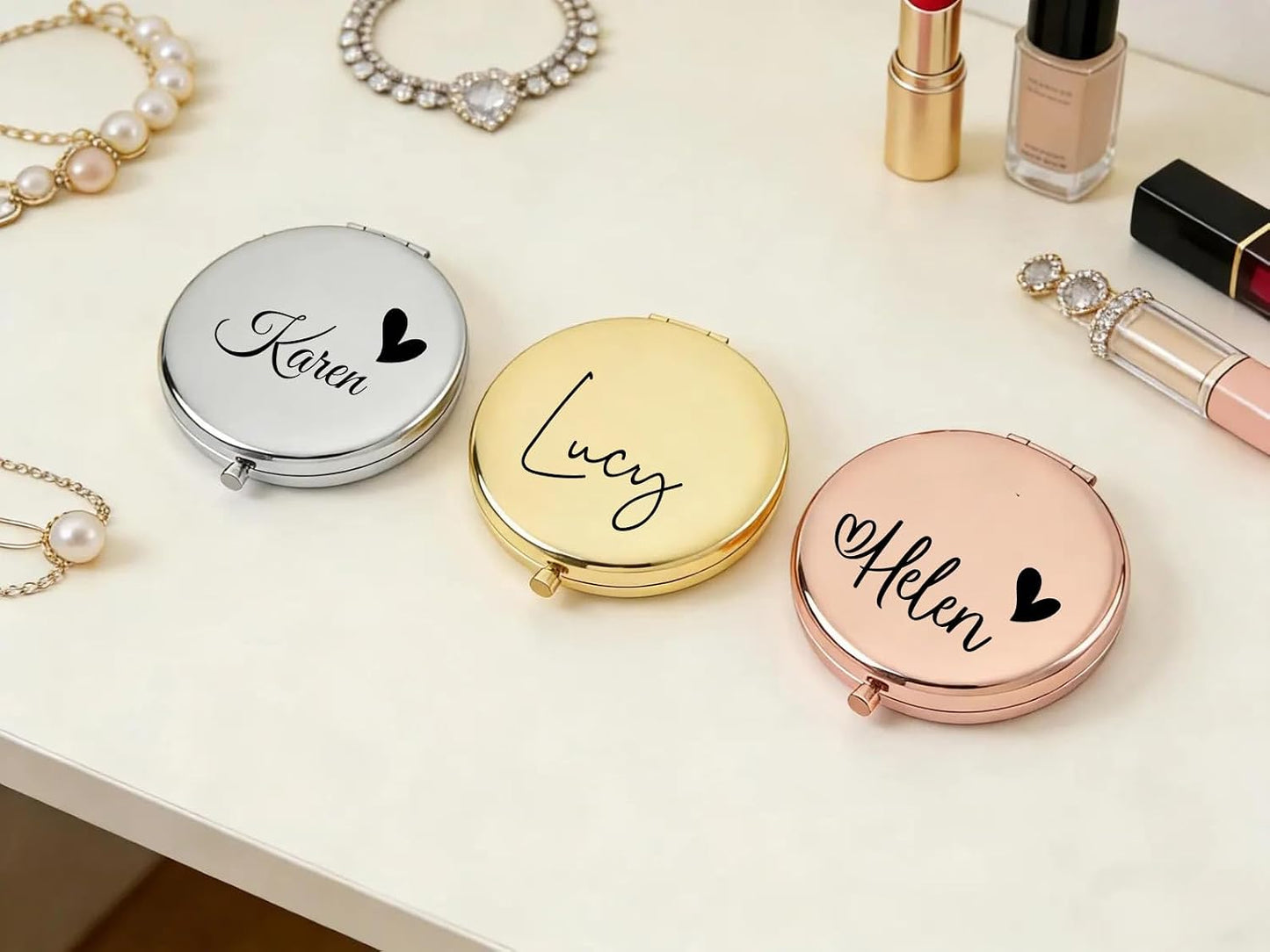 Personalized Travel Mirror - Compact 2x/1x Magnifying Makeup Mirror | Perfect Gift for Bridesmaids, Moms & More