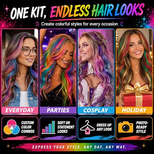 Jim&Gloria Washable Hair Chalk Pens - 8 Vibrant Colors for Kids & Teens