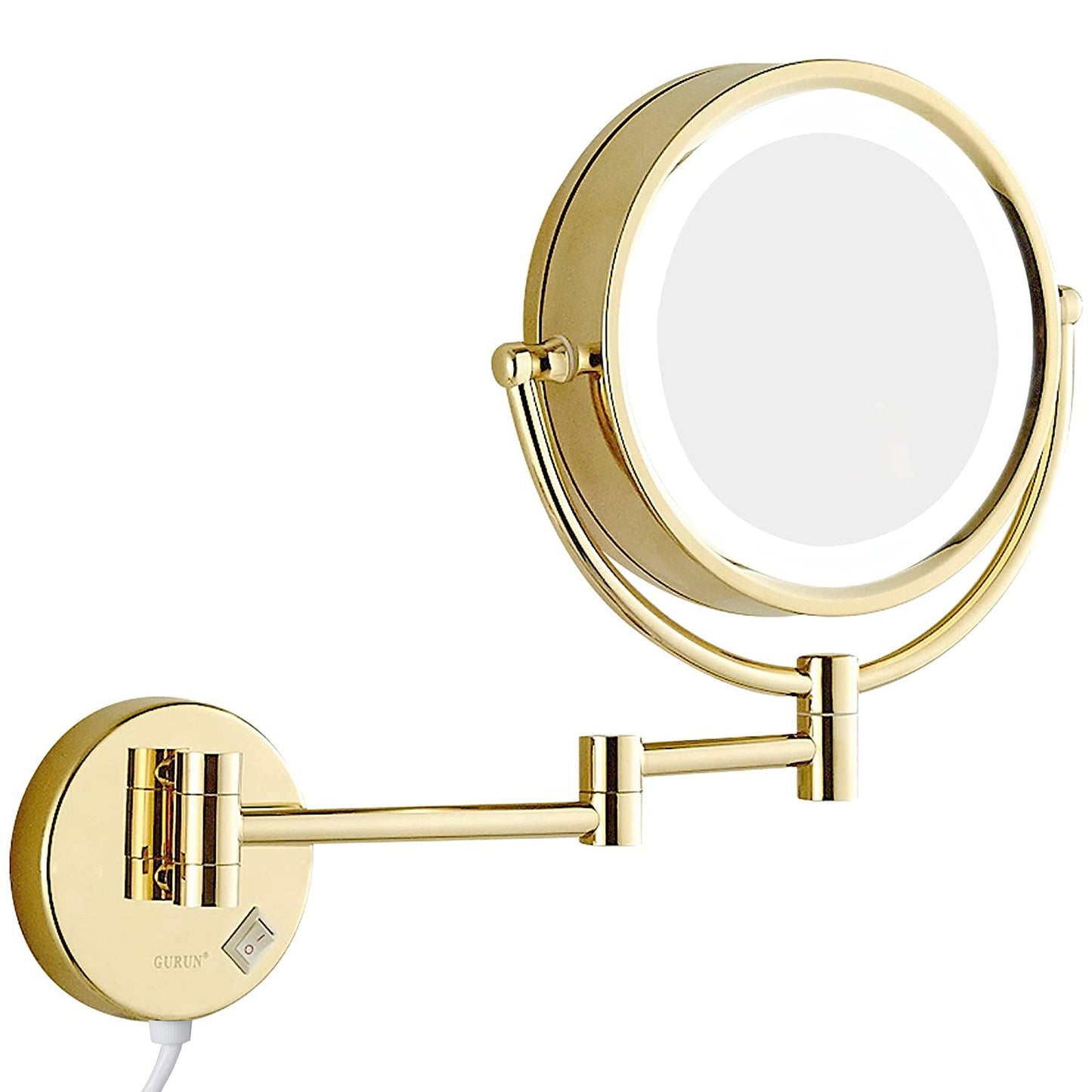 Magnifying Makeup Mirror - 8.5" Double-Sided Wall-Mounted Vanity Mirror with Dimmable LED Lights & 10X Magnification | Brushed Gold