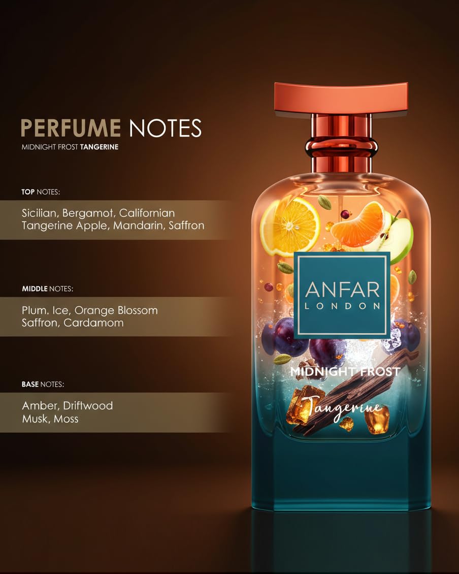 ANFAR LONDON Midnight Frost Tangerine Eau de Parfum 100ml – Dubai Perfume for Men, Long Lasting Citrus Amber Musk Fragrance, Luxury Arabian Cologne