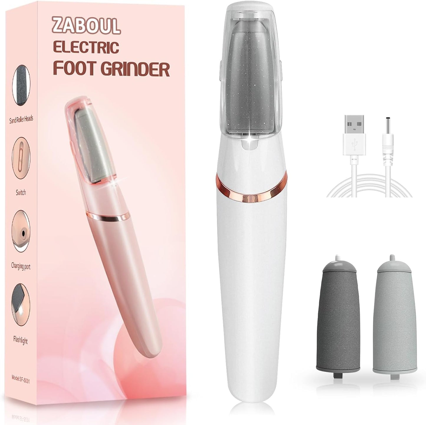 ZABOUL Electric Foot Callus Remover - Rechargeable Pedicure Tool for Smooth Feet Care | Portable & Effective