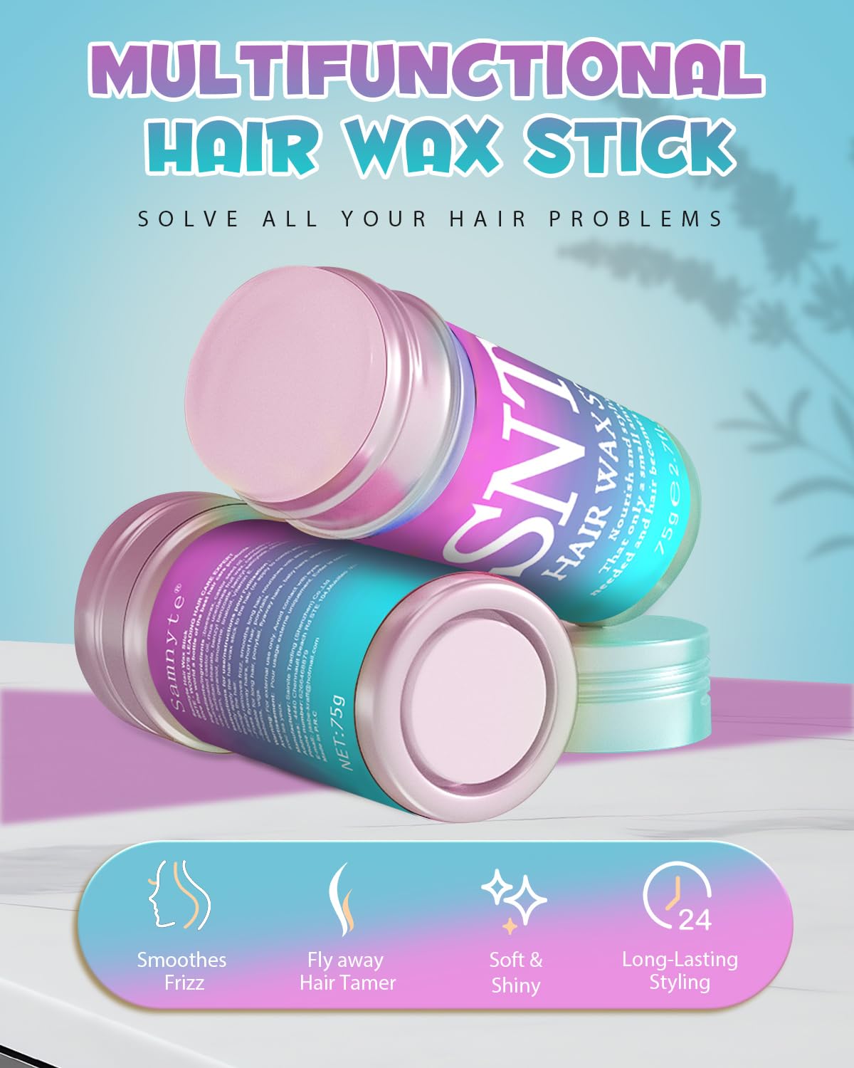 Samnyte Hair Wax Stick for Girls Women, Wax Stick for Hair, Tamer for Flyaway, Hair Accessories Slick Stick ＆ Hair Bun Maker for kids to Ponytail, Bun, Braids, Gifts for Teen Girls, 2.7 Fl Oz
