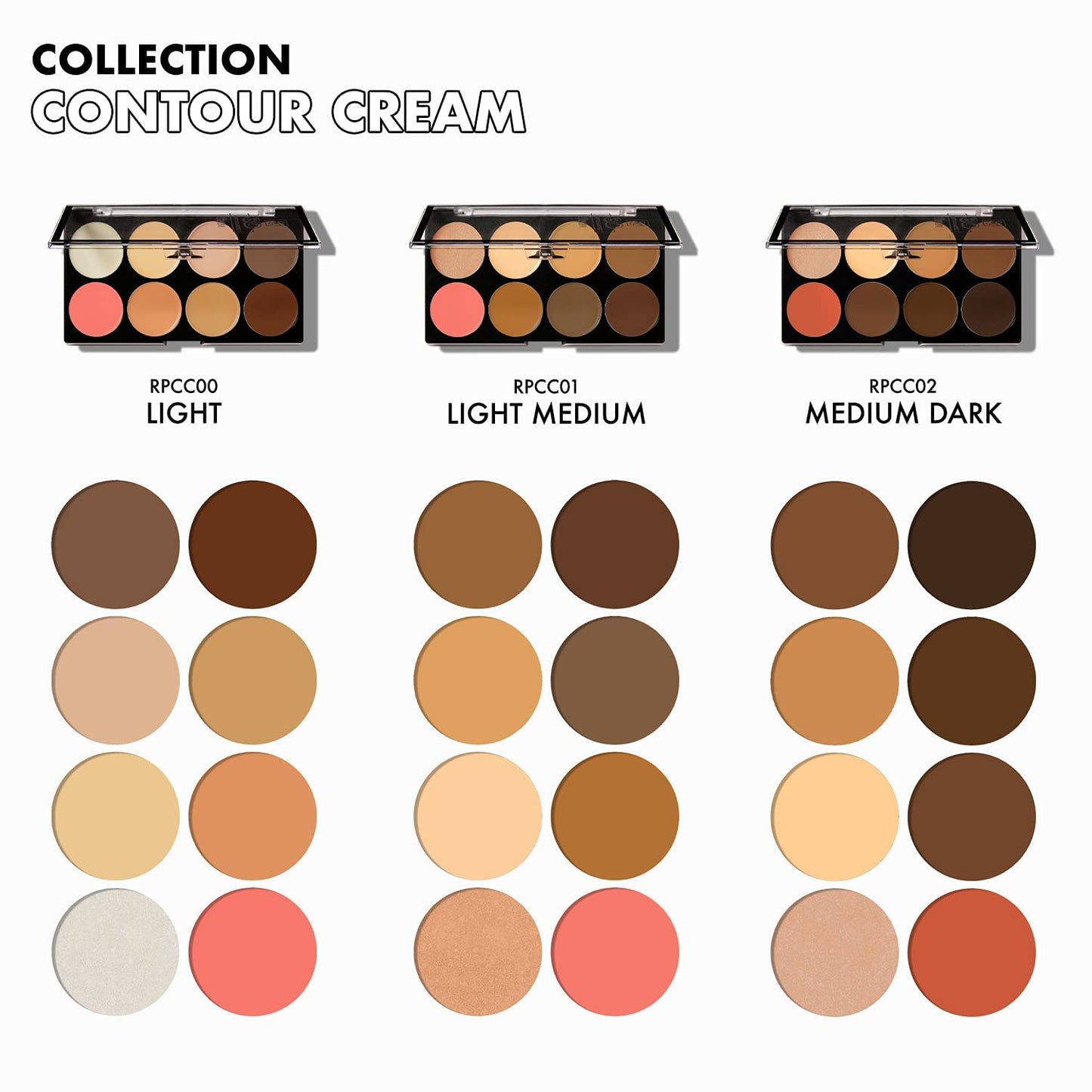 Ruby Kisses 3D Contour Cream Makeup Palette - Lightweight Multi-Palette for Sculpting & Highlighting | Dark Medium