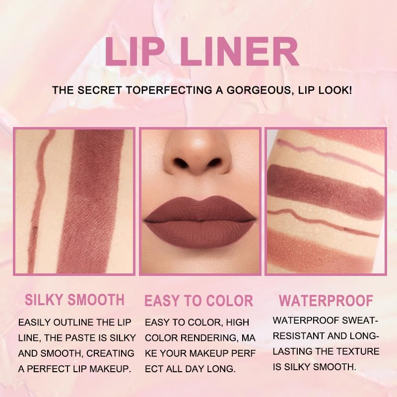 Chestnut Nude Brown Matte Lip Liner & Lipstick Set - Long Lasting, Waterproof, Smudge Proof | Antique Rose