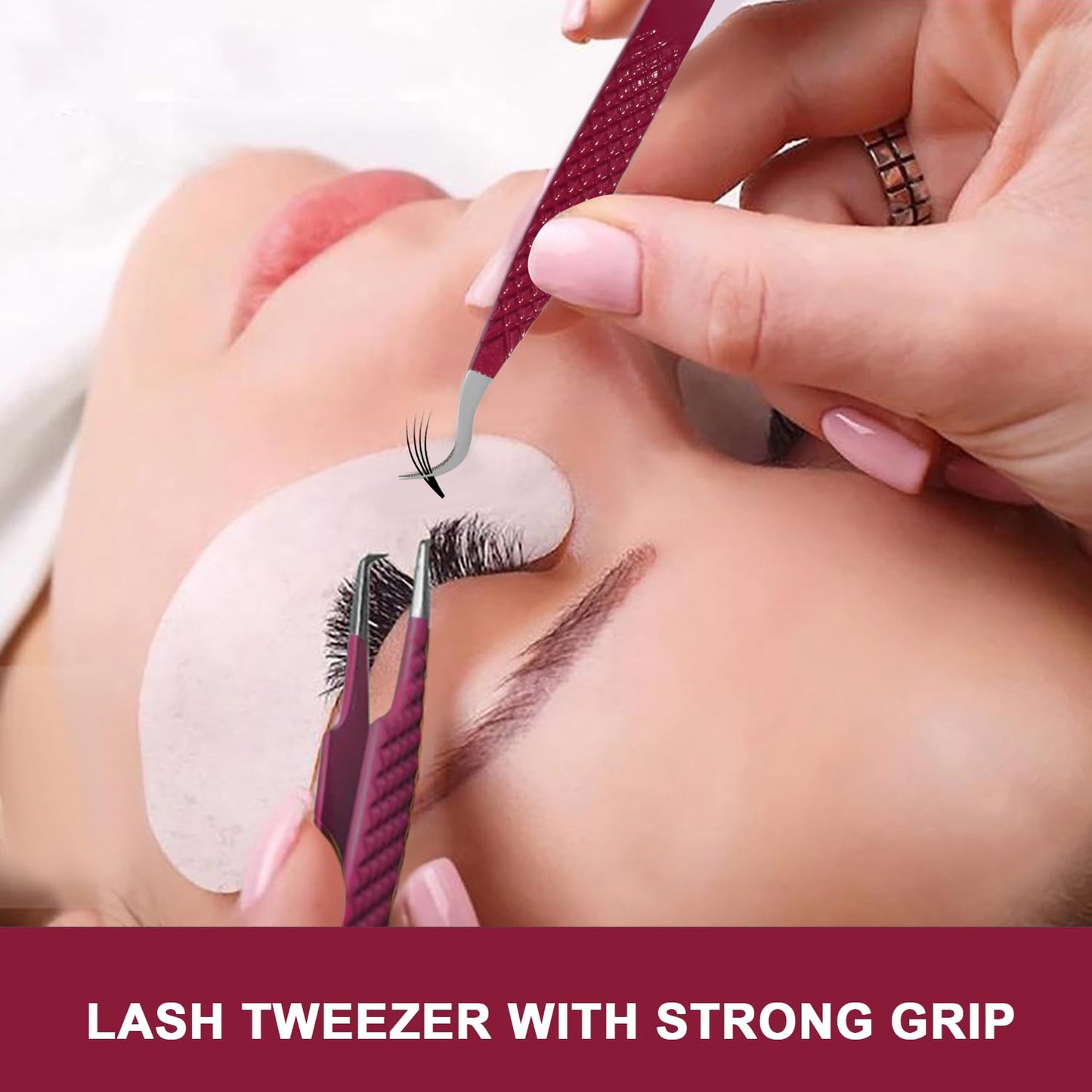 ZAHWAJ Curved Volume Lash Tweezer for Eyelash Extensions – Professional Stainless Steel Fiber Tip Precision Tweezer for Classic & Volume Lashes (Maroon)