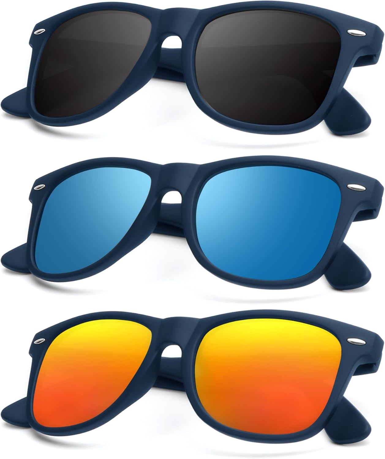 KALIYADI Polarized Sunglasses - Matte Finish, UV Blocking, Color Mirror Lenses | 3-Pack for Men & Women