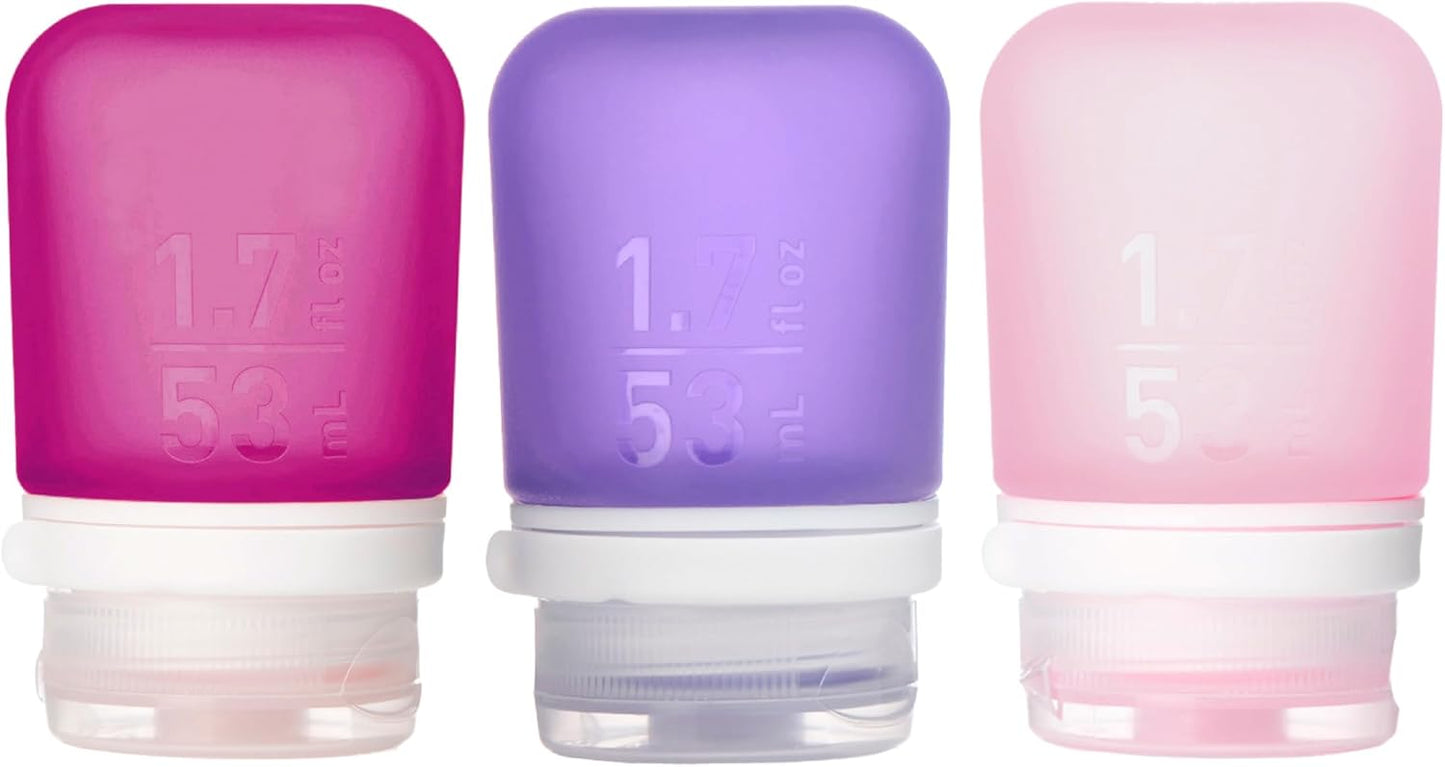 GoToob+ Travel Bottles - Silicone Leak-Proof Toiletry Tubes | 3-Pack Small (1.7 fl oz) - Clear/Green/Blue
