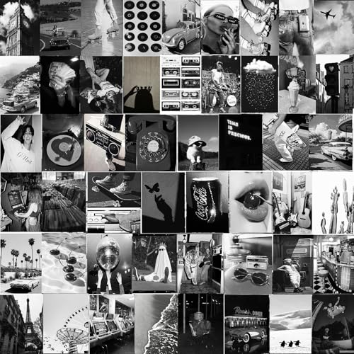 Black and White Collage Kit - 50 Aesthetic Prints for Wall Decor