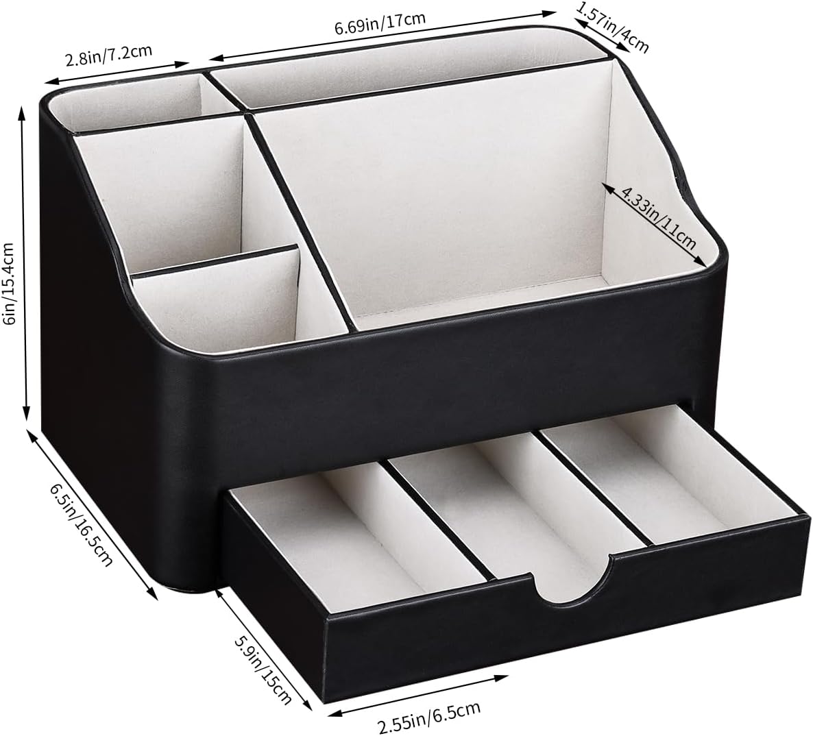 Leather Makeup Organizer - Stylish Cosmetic Storage with Drawer | Dresser & Vanity Organizer for Lipstick, Brushes & Skincare (Black)