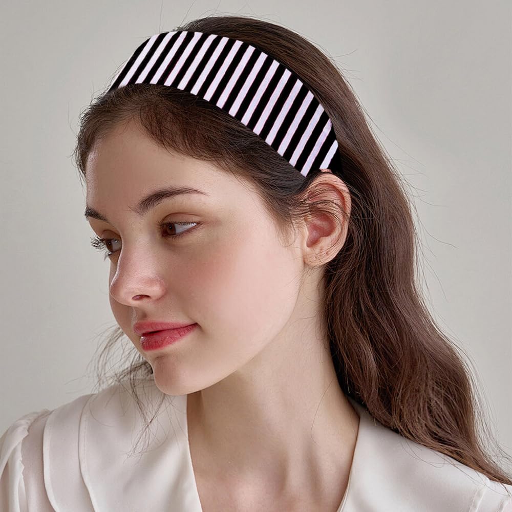 Arvintas 4PCS Striped Headbands for Women - Non-Slip Cotton Cloth Wide Elastic Stretchy Fashion Head Bands, Soft Fabric Hair Accessories for Yoga, Running, Workout