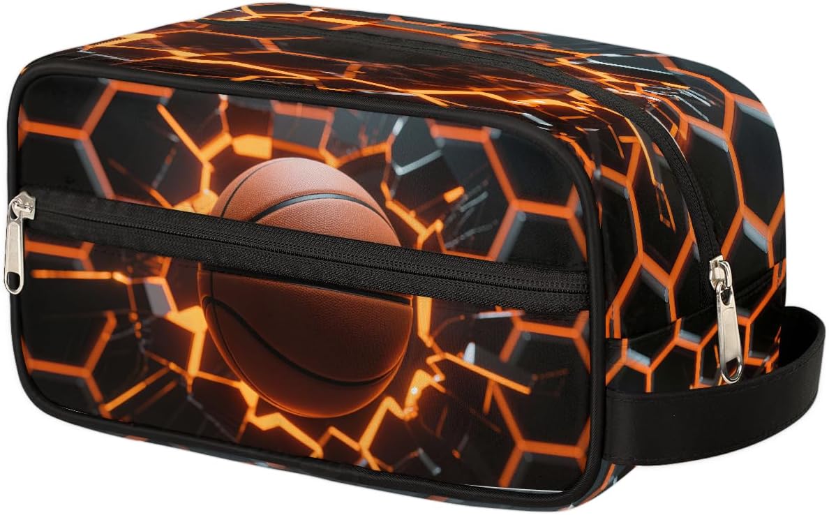 Kids Abstract Basketball Toiletry Bag - Waterproof Makeup Organizer for Travel | Ideal for Boys & Girls