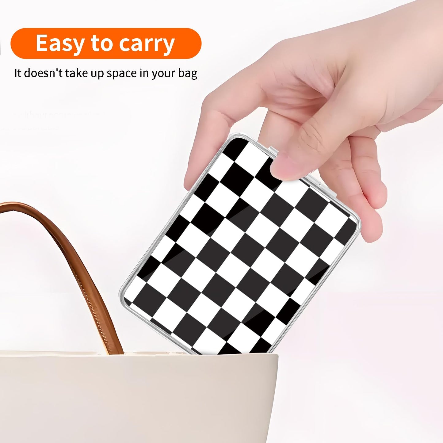 POTYHDC Compact Pocket Mirror, Cute Travel Mini Mirror with Magnification, Foldable Double-Sided Portable Cosmetic Mirror for Men, Women Black White Checkers