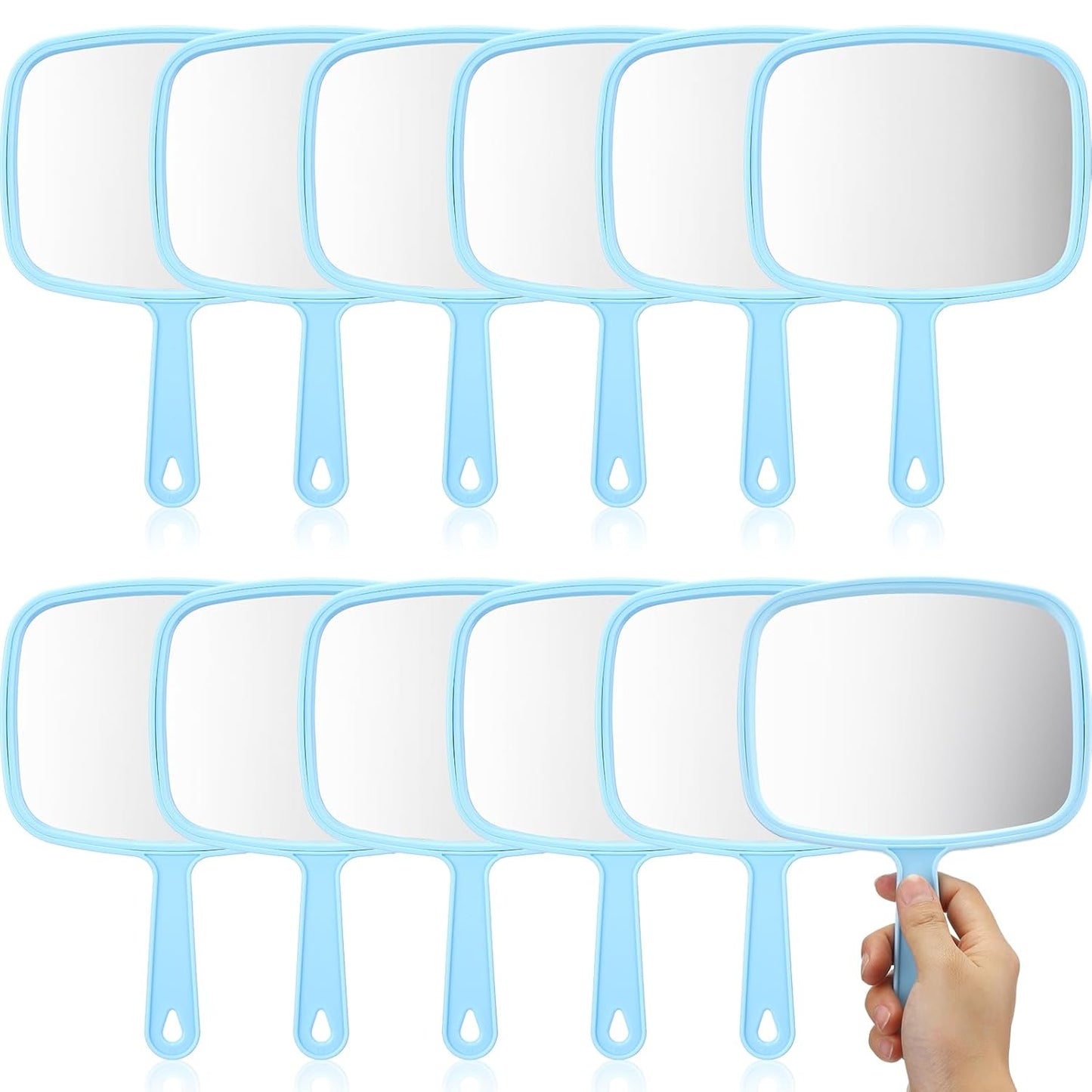 12 Pcs Handheld Makeup Mirrors - Portable Beauty Mirrors for Home, Salon & Travel | 6.69 x 9.45 Inch (Rose Red)