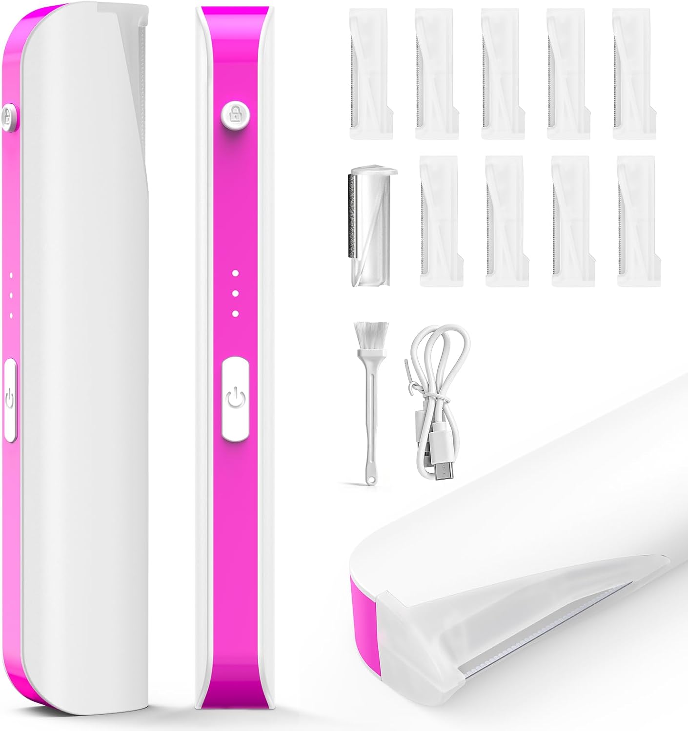 Sonic Dermaplane Razor - Mini Electric Facial Hair Remover with LED Light | 3 Speed, 9 Safety Blades, Exfoliating Head