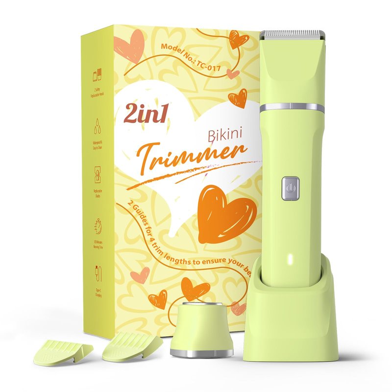 Risina Bikini Trimmer for Women - Bikini Shaver, Wet/Dry Electric Razor for Women, Dual Head Trimmer for Bikini Line and Underarms, IPX7 Waterproof, Cordless Rechargeable, Birthday Gifts for Women