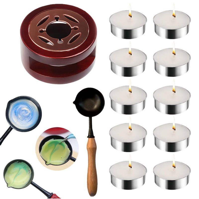 Wax Seal Kit with Warmer, ONWINPOR 300pcs Sealing Wax Beads Olive Sage Green in 3 Colors, Non-Slip Spoon, Candles for Envelopes, Stamp Letter Seal,Wedding Invitations (Green Mixed)