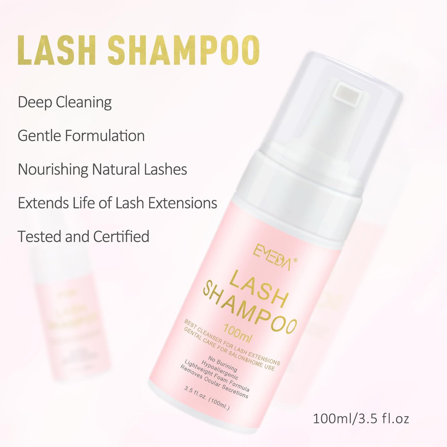 EMEDA Lash Shampoo Kit - Gentle Foam Lash Cleanser for Extensions | 3.38 fl. oz / 100ml
