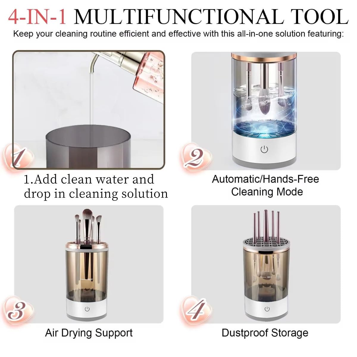 Automatic Makeup Brush Cleaner,Electric Makeup Brush Cleaner Machine for Deep Cleaning,Cosmetic Brush Cleaner for All Size Makeup Brush