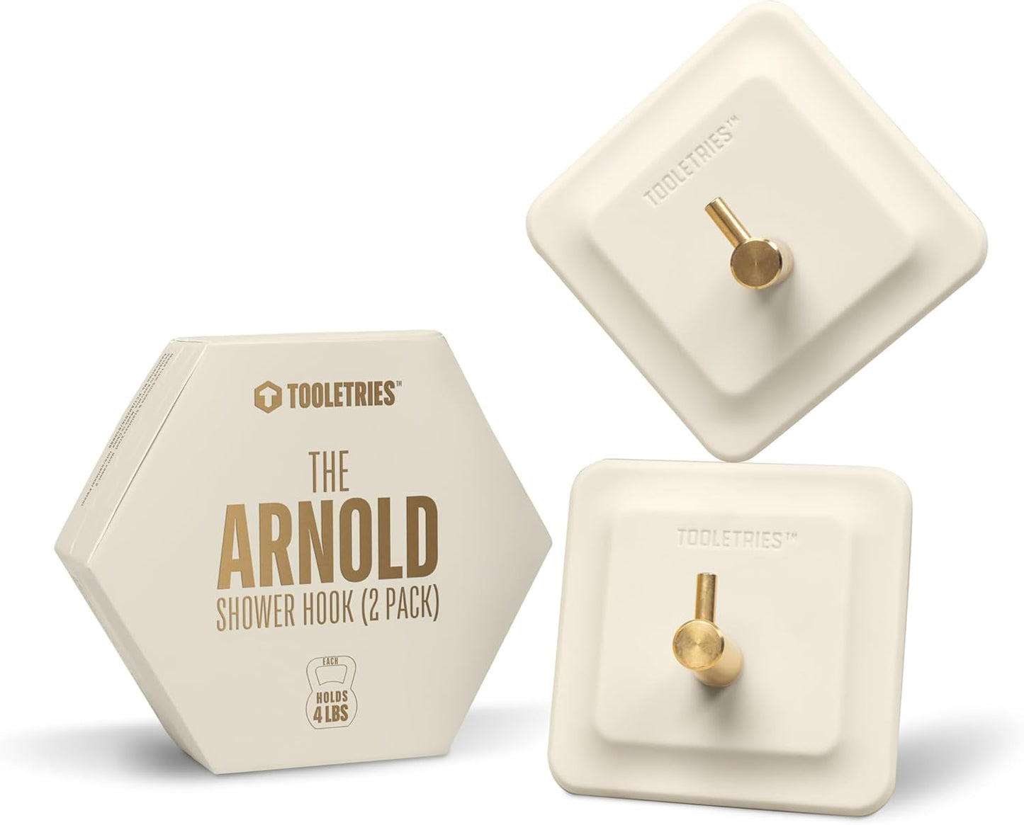 Arnold Silicone Shower Hooks - Waterproof Adhesive Bathroom Organizer for Razors & Loofahs | 2 Pack - Sand Color