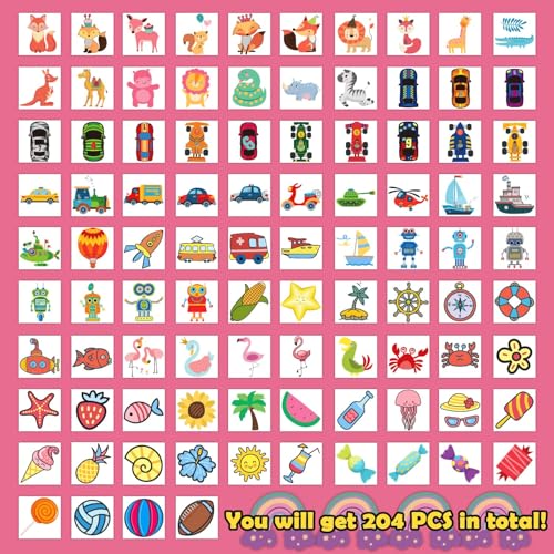 Kids Temporary Tattoos Pack - 204 Waterproof Fun Body Art Stickers