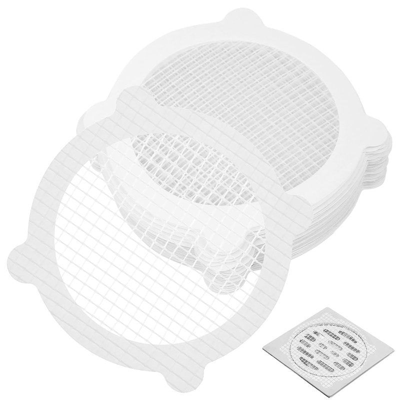 POPETPOP 50 Pcs Disposable Shower Drain Hair Catcher Mesh Stickers Round Adhesive Floor Drain Covers for Bathroom and Kitchen Hair Stopper