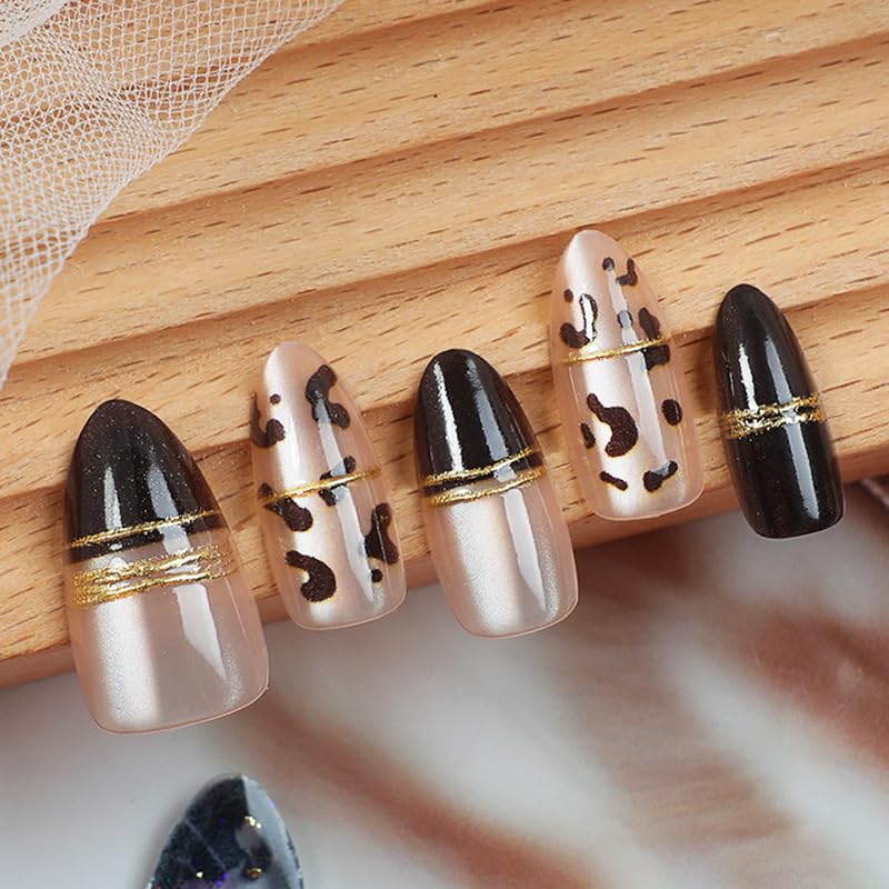 Almond Medium Press-On Nails - 30Pcs Blue Sea French Acrylic Set | 3D Cat Eye Design for Women