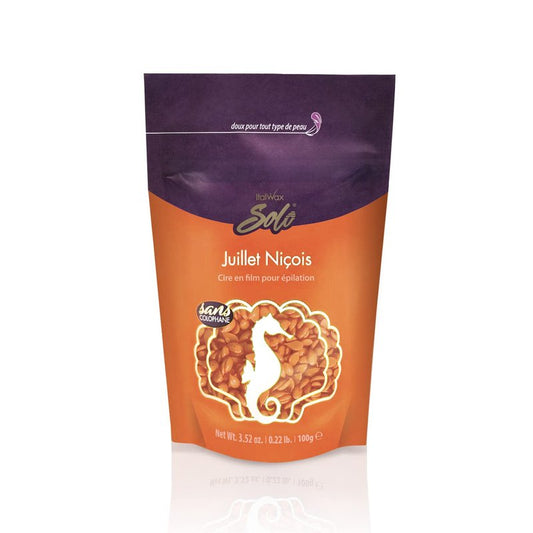 Italwax Solo Juillet Niçois - 100g / 3,52 oz - Hard wax beads for hair removal - Coral color - Scent free soft and creamy synthetic formulation - For alla skin type - Face, armpit and bikini area
