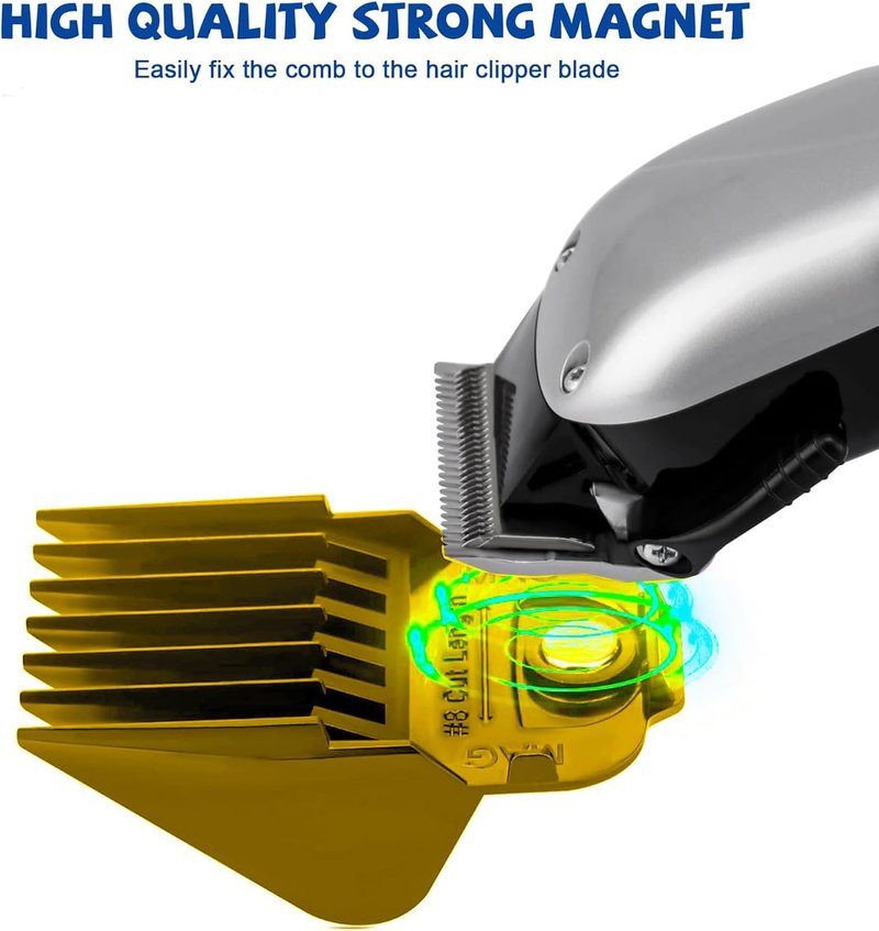 Anrom Magnetic Clipper Guards 10PCS for And-is Master Hair Clipper MBA, MBX, MC-2, ML、MA-1, RACA, PM-1, PM-2, PM-3, PM-4, PM-5, PM-famil, US-1 lengths, from 1/16" to 1" (Gold)