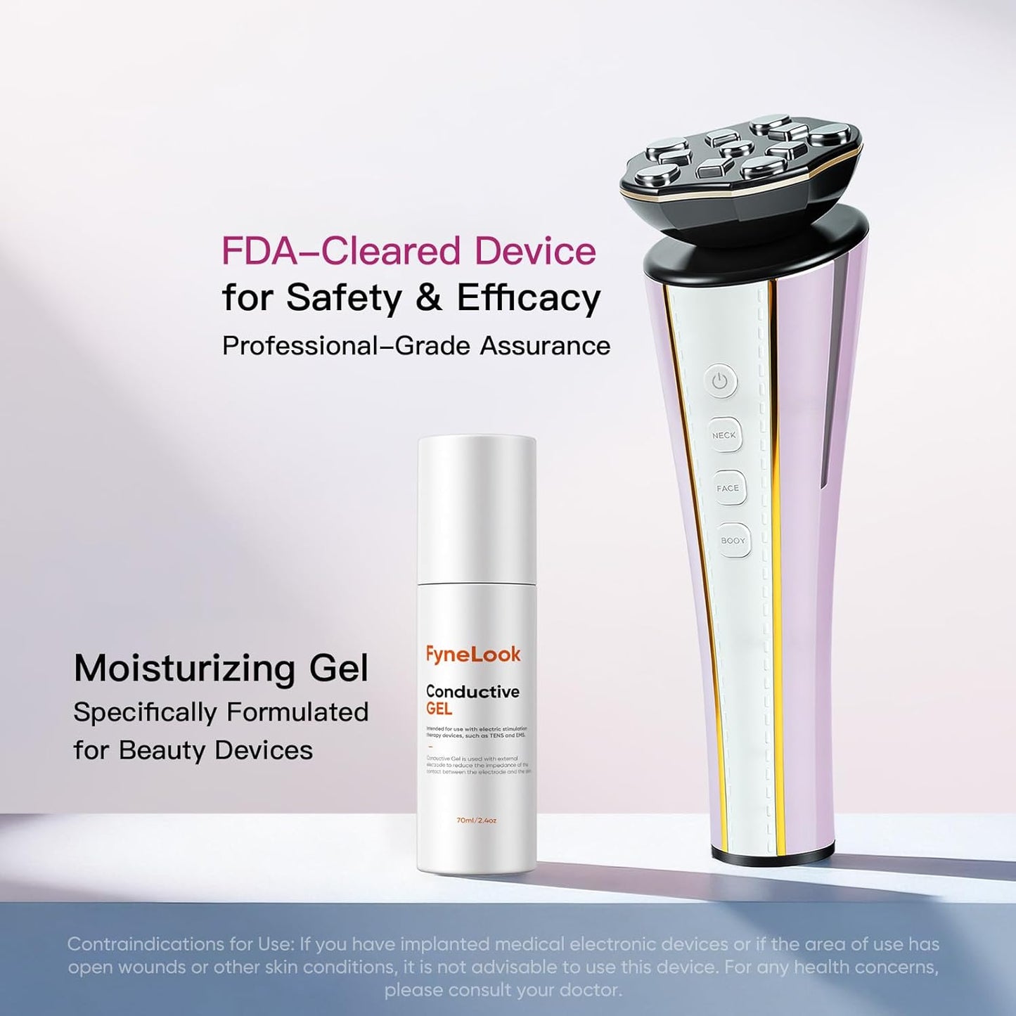 Microcurrent Facial Device - 4-in-1 Beauty Tool with Red & Blue Light Therapy for Neck, Face & Body | FDA-Cleared
