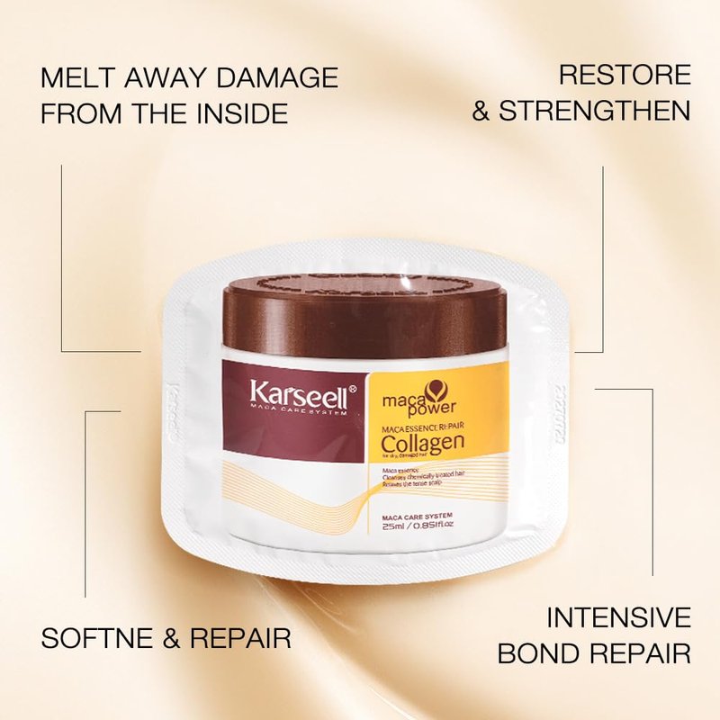 Collagen Hair Mask - Deep Repair Treatment with Argan Oil for Dry, Damaged Hair | 25ml (24 Packs)