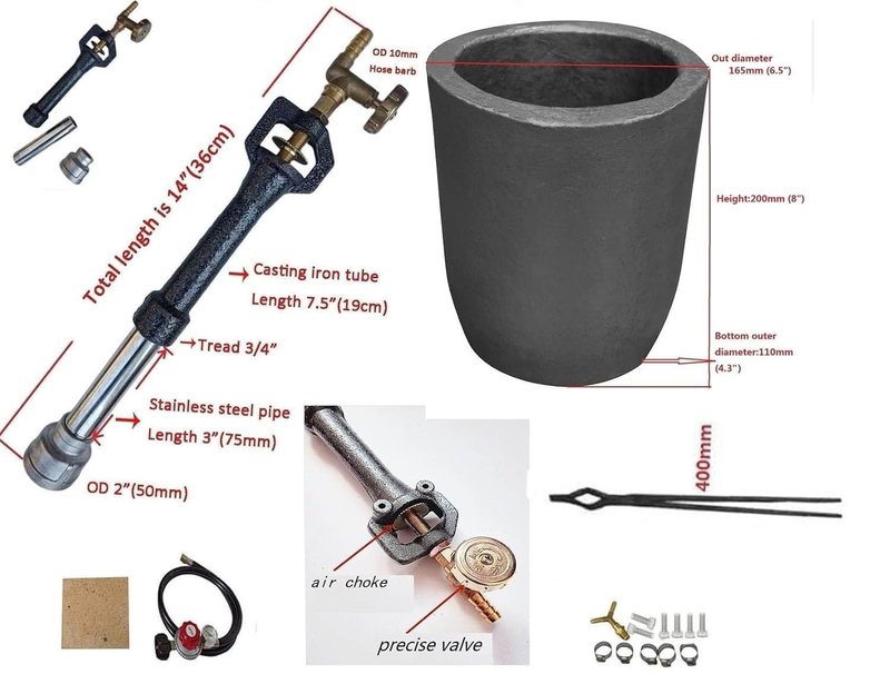 LSMIITTH 16KG Propane Melting Furnace for Aluminum, Gold, Silver, Copper - Dual Burner 200,000 BTU High Efficiency Foundry Kit with 16KG & 6KG Crucibles, Metal Clip Tongs for Casting Jewelry & DIY