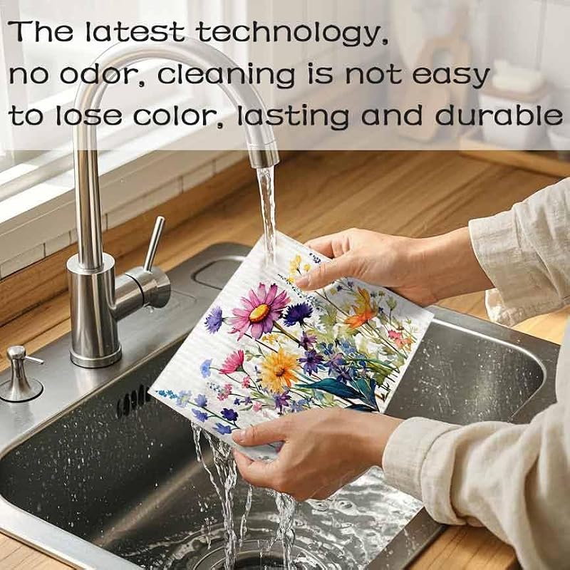 Vintage Floral Swedish Dishcloths - 6 Pack Reusable Kitchen Towels