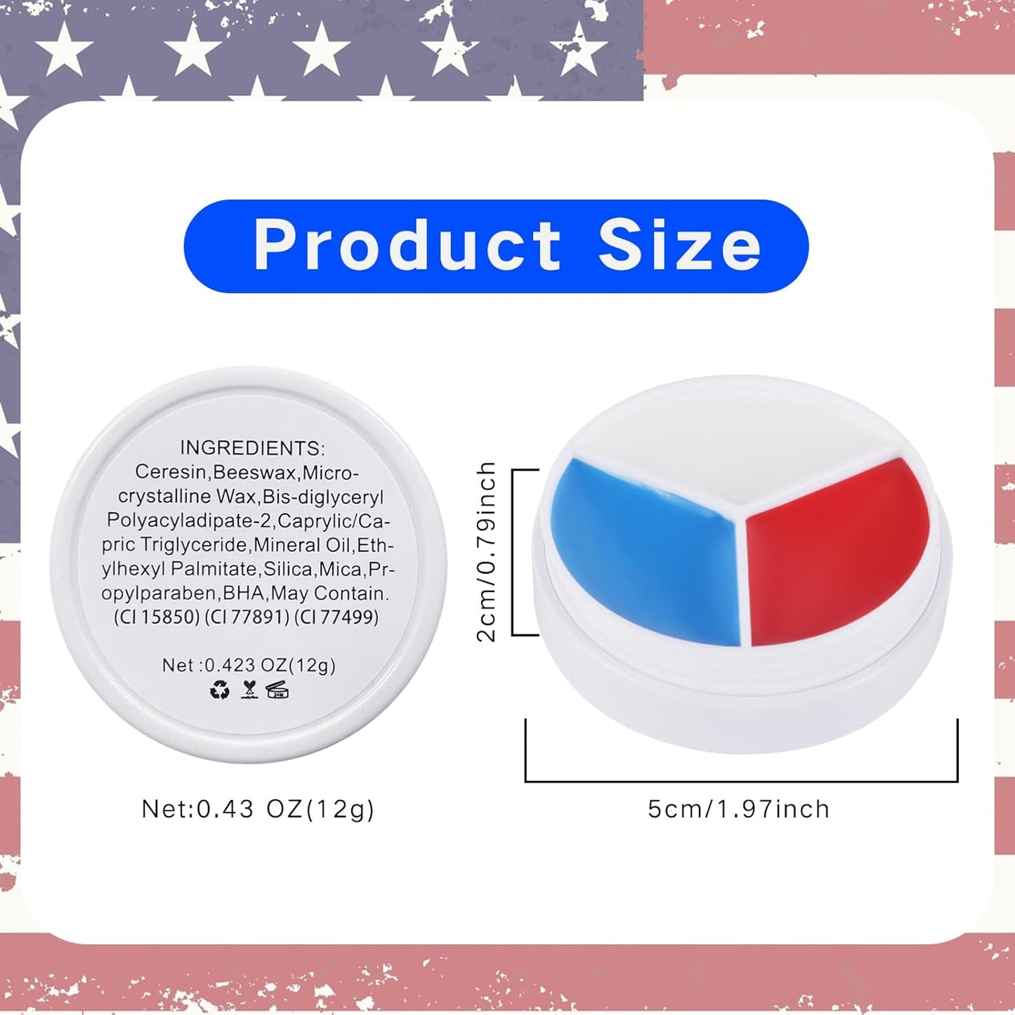 Red White Blue Face Body Paint - American Flag Makeup for Halloween & 4th of July | 12g SFX Clown & Joker Style
