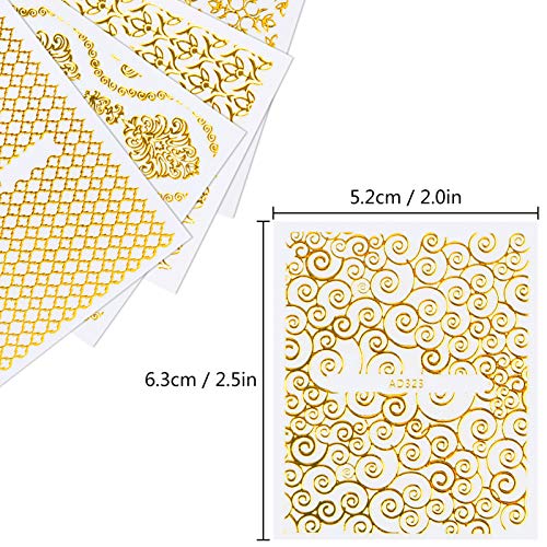 KISSBUTY Metallic Flower & Vine Nail Decals - 20 Sheets Gold Floral Nail Art Stickers for DIY & Salon