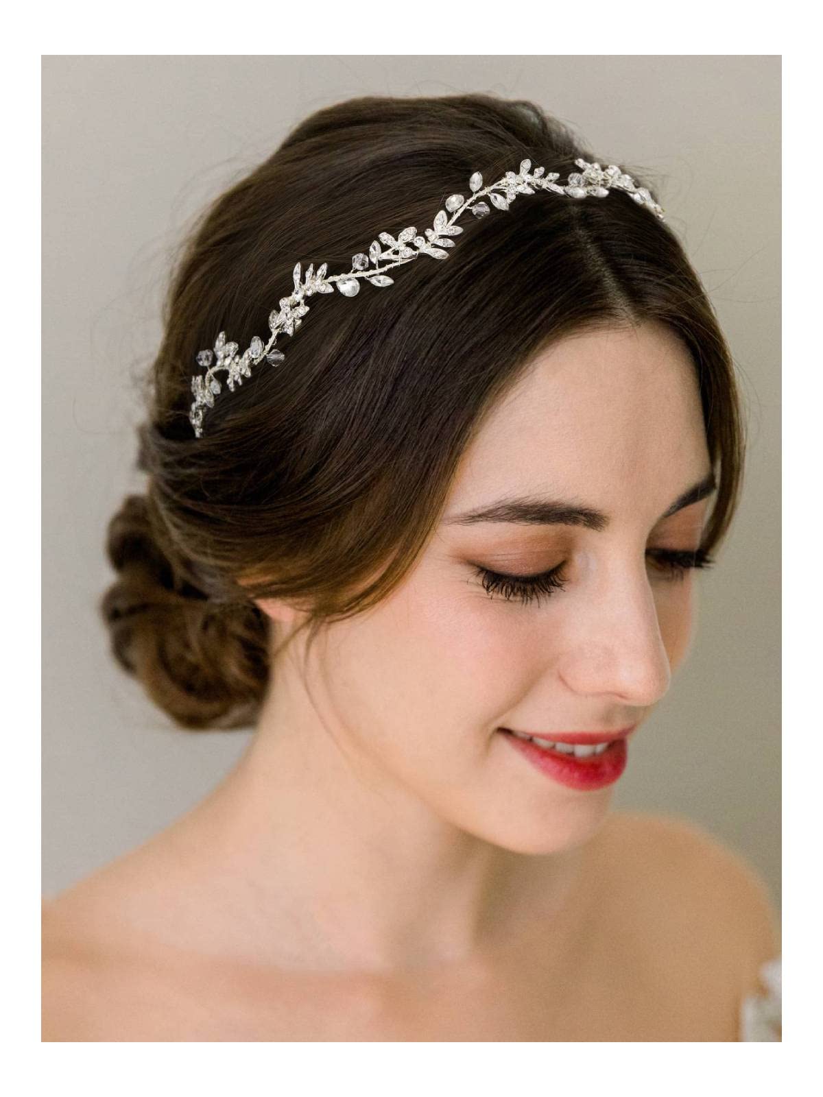 SWEETV Rhinestones Bridal Headband Silver Crystal Wedding Headpieces for Brides Hair Pieces for Bridesmaid Flower Girl Hair Accessories