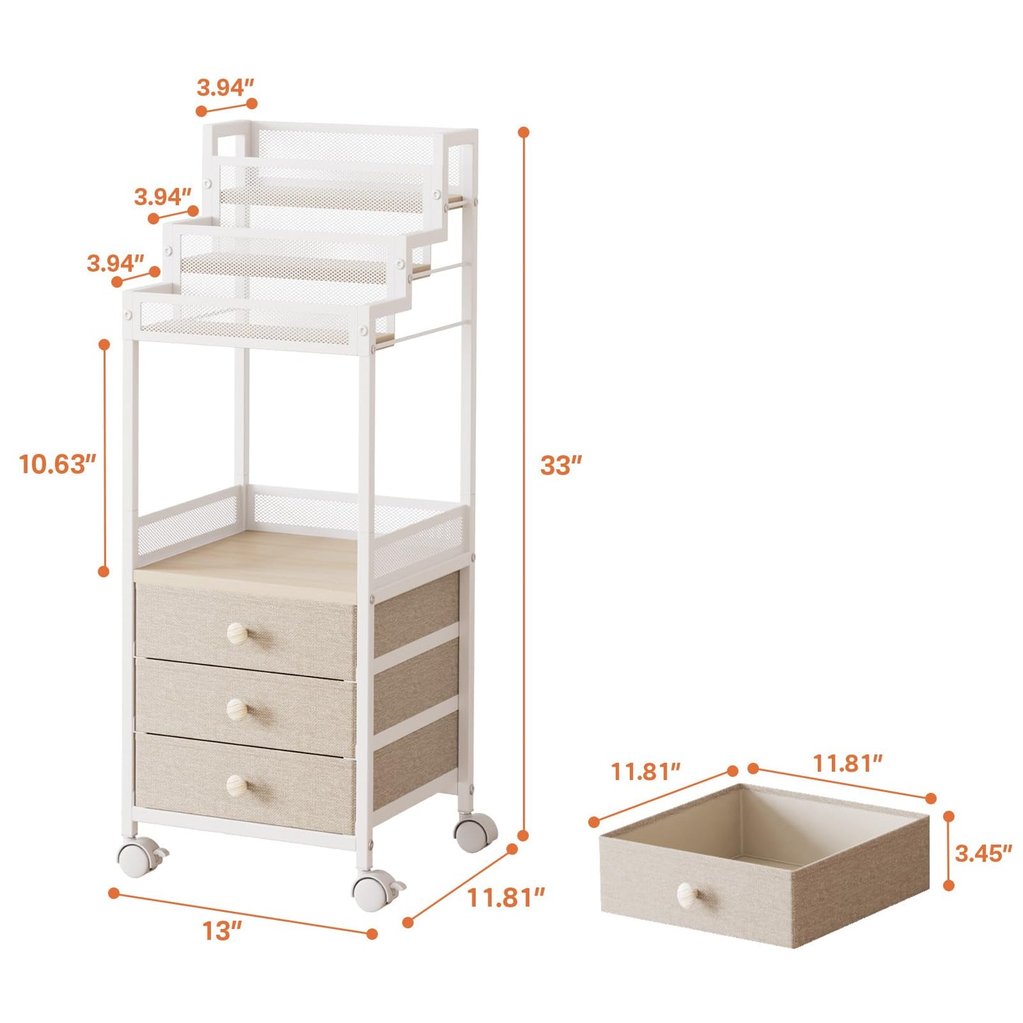 FURFUN Makeup Organizer Storage with Drawers for Bathroom and Vanity 13in