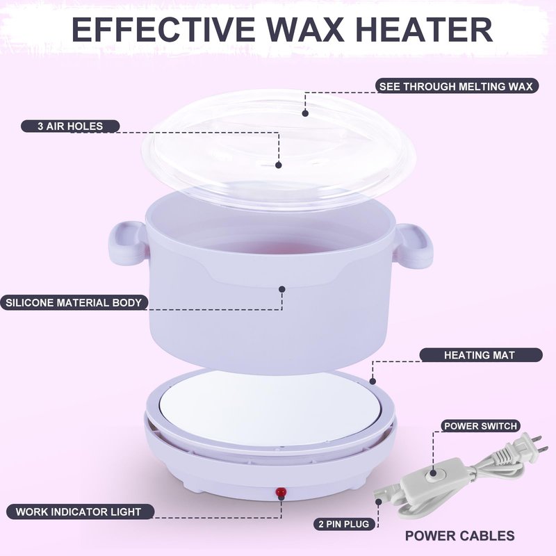 Wax Warmer for Hair Removal, 16.9oz Portable Electric Wax Heater Machine for Hard and Soft Wax Beads, Fast Heating for Home Gentle, Salon Warmer for Braizlian Waxing, Body, Bikini, Eyebrow, Purple