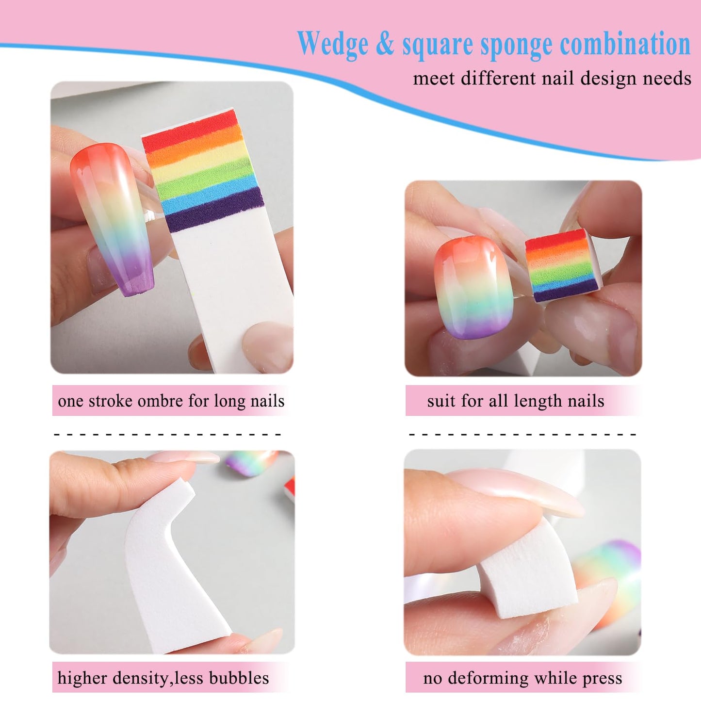 Soft Nail Sponges for Ombre & Gradient Effects - 100 Pcs White Nail Art Sponges with 6 Wedge Sponges & Grabbing Pen