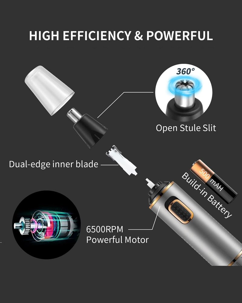 AREYZIN Nose Hair Trimmer for Men 2026 Professional Painless Rechargeable Nose Trimmer for Men and Women, Eyebrow Facial Hair Trimmer, Powerful Motor, IPX7 Waterproof, Dual Edge Blades