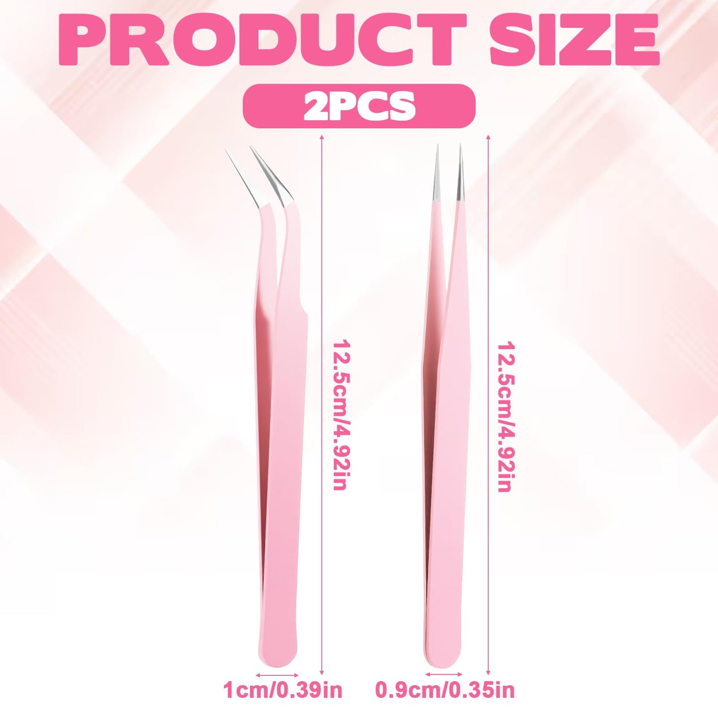 Sticker Tweezers, 2 Pcs Stainless Steel Tweezers for Crafting Straight Curved Eyebrow Tweezer for Stickers, Jewelry Making, DIY Crafts, Scrapbooking, Precision Electronics (Pink)