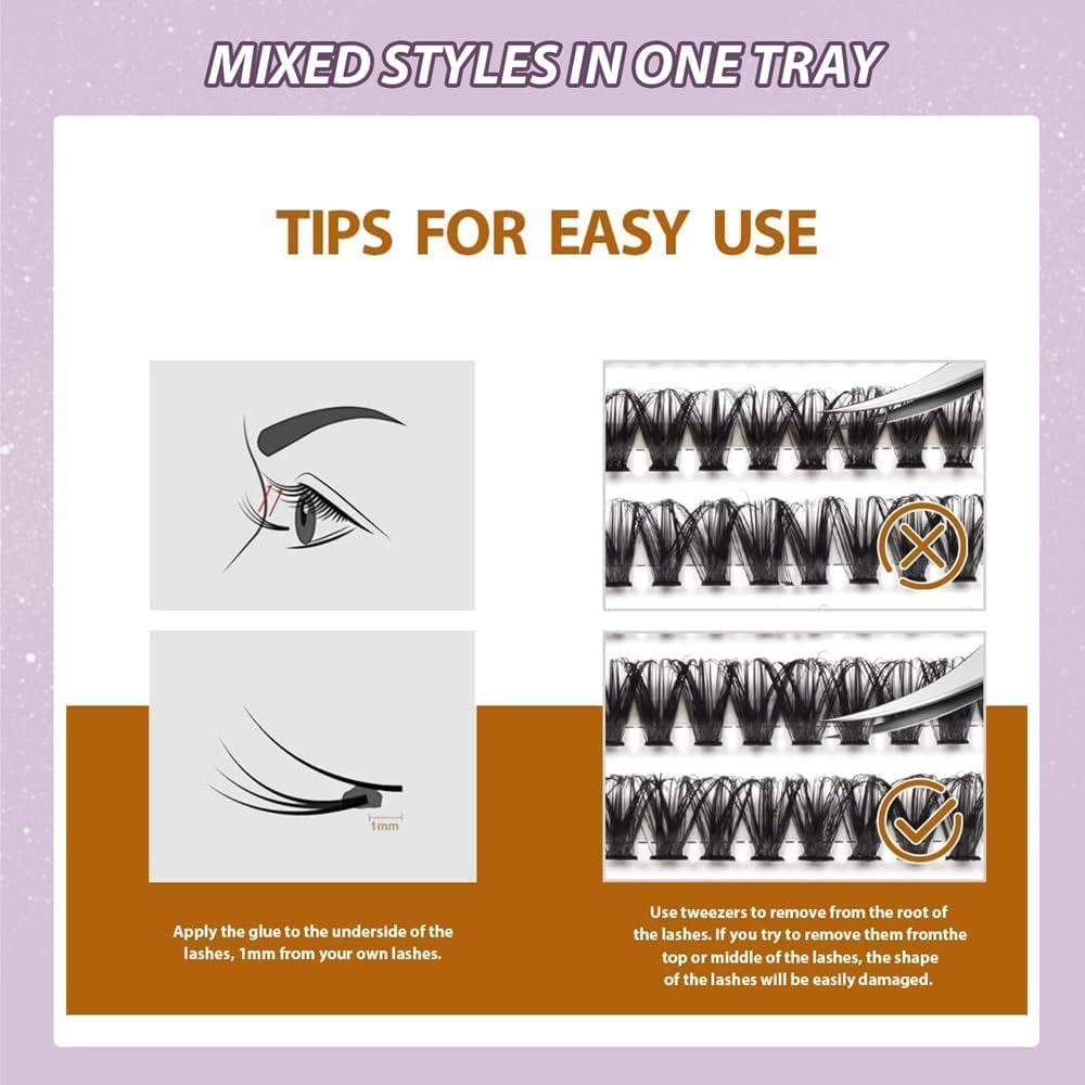 FANDIQ Eyelash Clusters 30D+40D+50D+60D+80D+100D Lash Clusters Wispy Individual Lashes Cat Eyes 540pcs 8-16MM D-Curly Lash Extensions Thick Volume Cluster Eyelashes DIY at Home(A02Pro)