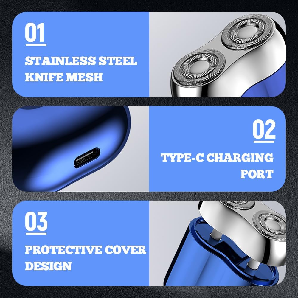 Pocket Shaver - Rechargeable USB Mini Electric Razor for Men | Waterproof, Portable Design - Blue